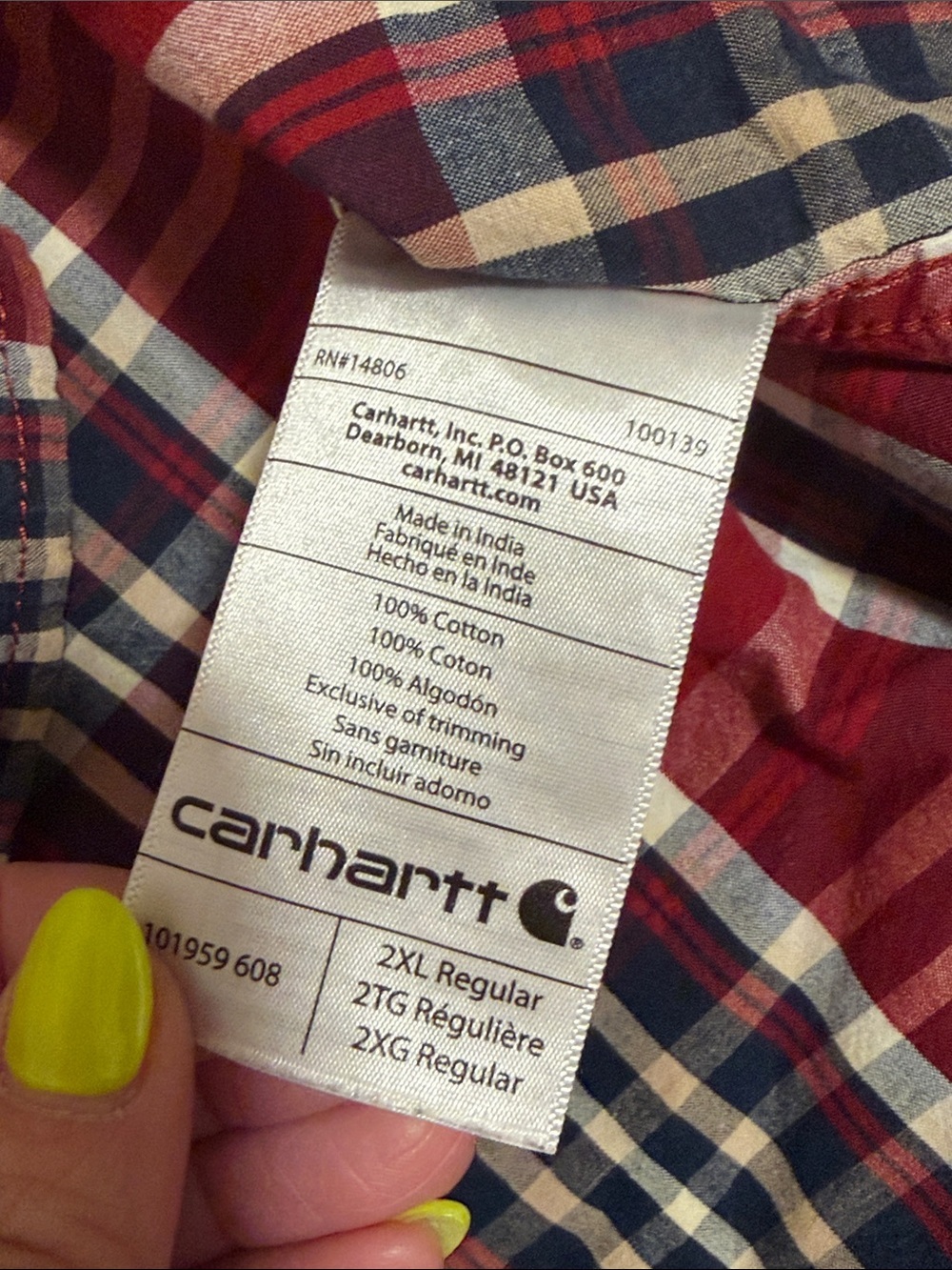 Carhartt Relaxed Fit Plaid Button-Up S/S Shirt Men’s 2XL Red Blue Casual - Picture 3 of 7